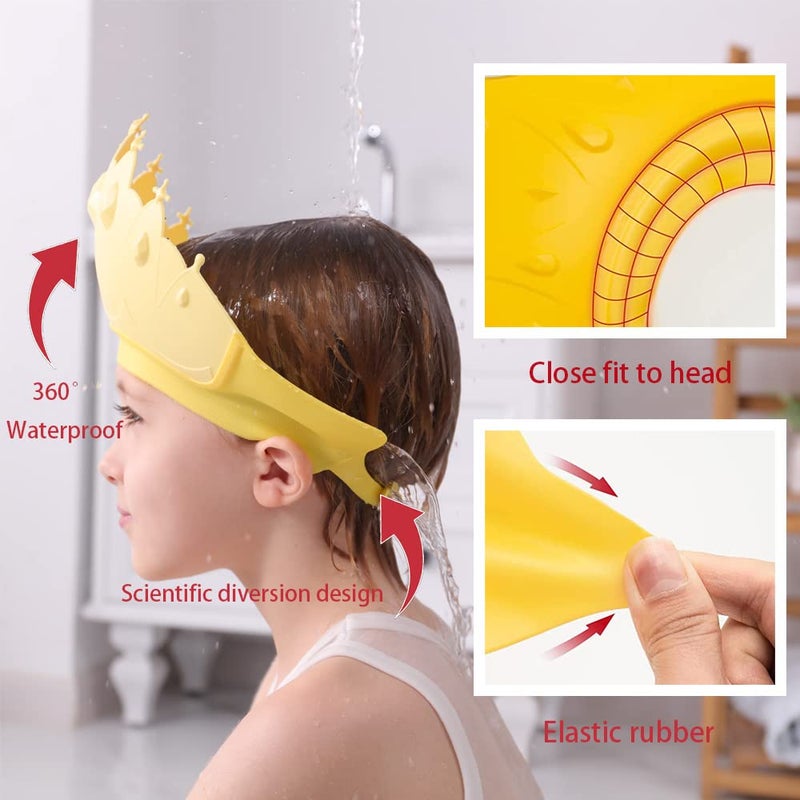 Thcbme Baby Shower Cap Shield, Baby bath set shower cap/water cup/massage brush,Visor Hat for Eye and Ear Protection for 0-9 Years Old Children,Cute Crown Shape Makes the Baby Bath More Fun (Yellow) - Image 4